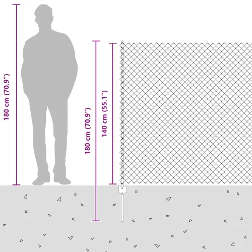 Ograda od lančanih veza s postovima 10 x 1,4 m Siva Mreža - Siva 10 x 1,4 m ograda (mreža 4 x 4 cm) Cijena