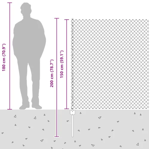 Ograda od lančanih veza s postovima 10 x 1,5 m Siva Mreža - Siva 10 x 1,5 m ograde (4 x 4 cm mreža) Cijena