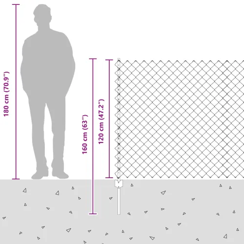 Ograda od lančanih veza s postovima 10 x 1,2 m Siva Mreža - Siva 10 x 1,2 m ograda (mreža 6 x 6 cm) Cijena