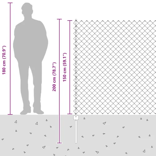 Ograda od lančanih veza s postovima 10 x 1,5 m Siva Mreža - Siva 10 x 1,5 m ograda (mreža 6 x 6 cm) Cijena