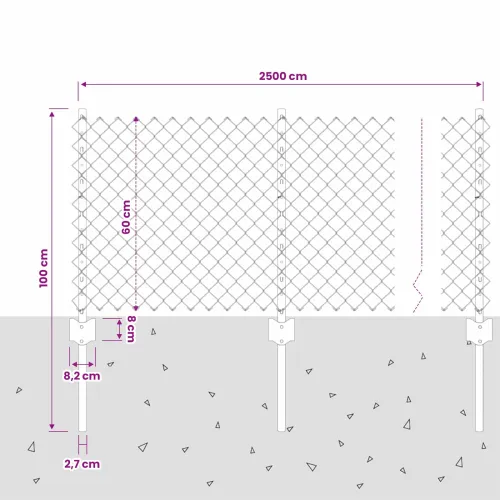 Ograda od pletene žice sa stupovima 25 x 0,6 m - Siva 25 x 0,6 m ograda (4 x 4 cm mreža) Cijena
