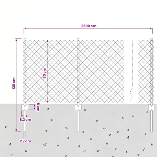 Ograda od pletene žice sa stupovima 25 x 0,8 m - Siva 25 x 0,8 m ograda (4 x 4 cm mreža) Cijena
