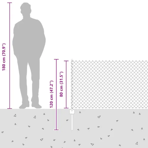Ograda od lančanih veza s postovima 10 x 0,8 m Pocinčani čelik - Pocinčani čelik Ograda 10 x 0,8 m (mreža 4 x 4 cm) Cijena