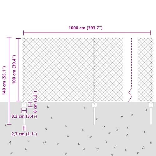 Ograda od lančanih veza s postovima 10 x 1 m Pocinčani čelik - Pocinčani čelik 10 x 1 m ograda (mreža 4 x 4 cm) Cijena