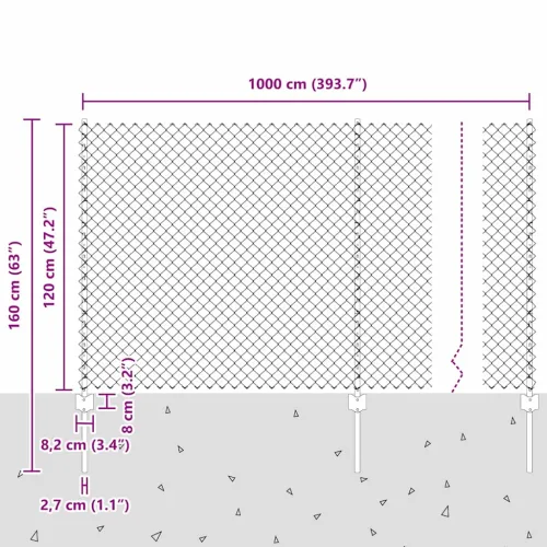 Ograda od lančanih veza s postovima 10 x 1,2 m Pocinčani čelik - Pocinčani čelik 10 x 1,2 m ograda (4 x 4 cm mreža) Cijena