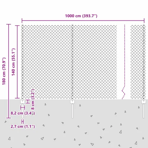 Ograda od lančanih veza s postovima 10 x 1,4 m Pocinčani čelik - Pocinčani čelik 10 x 1,4 m ograda (mreža 4 x 4 cm) Cijena