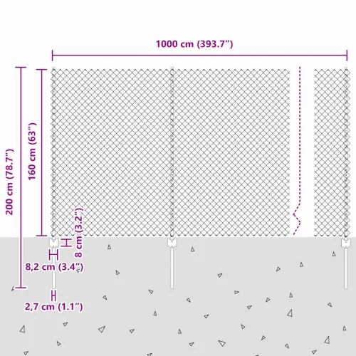 Ograda od lančanih veza s postovima 10 x 1,6 m Pocinčani čelik - Pocinčani čelik Odgrađivanje 10 x 1,6 m (mreža 4 x 4 cm) Cijena