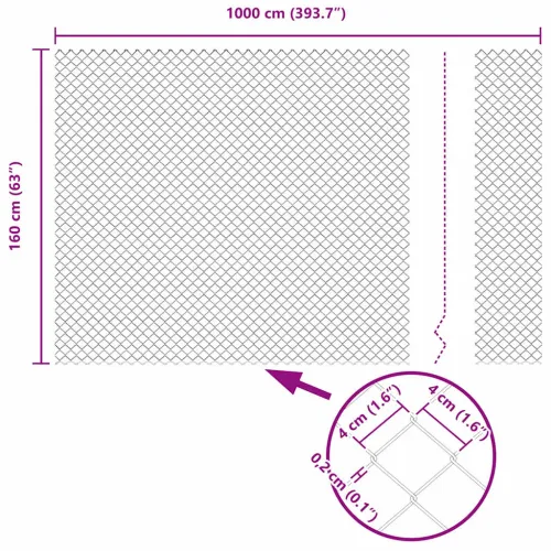 Ograda od lančanih veza s postovima 10 x 1,6 m Pocinčani čelik - Pocinčani čelik Odgrađivanje 10 x 1,6 m (mreža 4 x 4 cm) Cijena