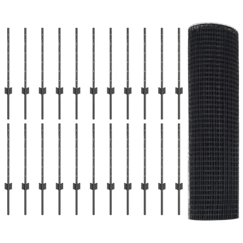 Zatvorena žičana ograda s postovima 50 x 0,5 m Siva Mreža - Siva 50 x 0,5 m ograda (mreža 1,2 x 1,2 cm) Cijena