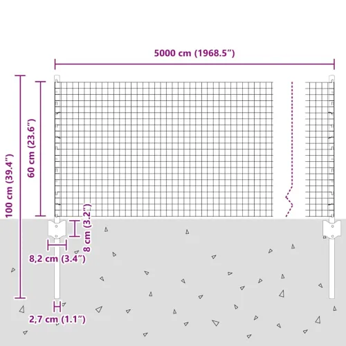 Zatvorena žičana ograda s postovima 50 x 0,6 m Siva Mreža - Siva 50 x 0,6 m ograda (mreža 2,5 x 2,5 cm) Cijena