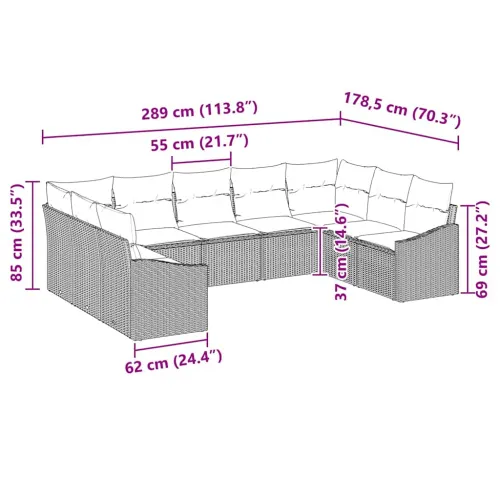 Set sofe 9 kom. Siva poliratan - Siva bez stola Cijena