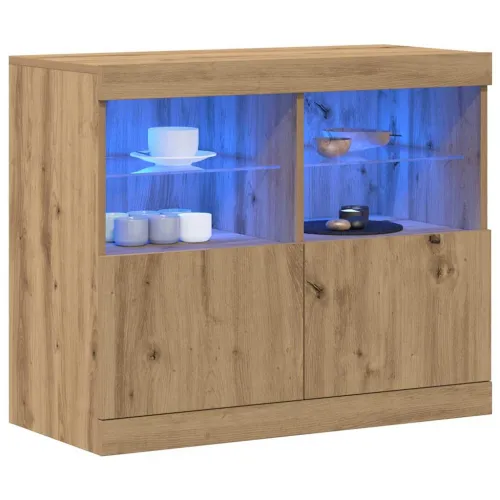 LED komoda Smeđa 81 x 37 x 66,5 cm Konstruirano drvo - hrast artisan Cijena
