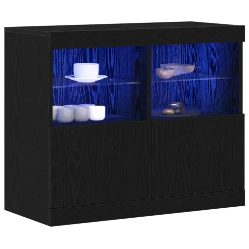 LED komoda Crna 81 x 37 x 66,5 cm Konstruirano drvo - Crni hrast Cijena