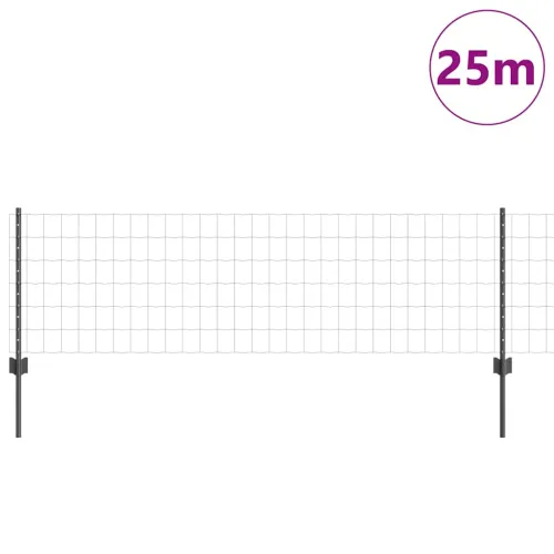 Euro ograda s postom 25 x 0,6 m Čelik premazan PVC-om Siva - Siva 25 x 0,6 m ograda (7,5 x 10 cm mrežica) Cijena