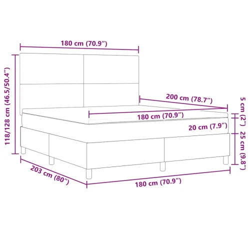 Box spring krevet Tamno siva i bijela 180 x 200 cm - Tamno siva 180 x 200 cm Visoki uzglavlje Cijena