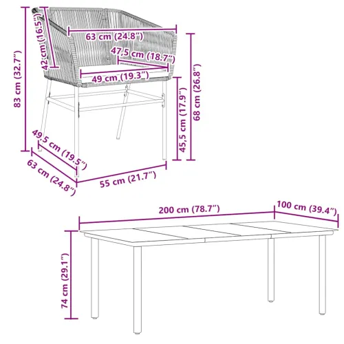 Vrtna garnitura - 7-dijelni vrtni blagovaonski set s jastucima, crno - Crna 200 x 100 x 74 cm 6 Cijena