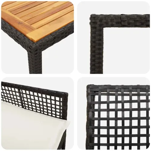 Vrtni set za objed 5 kom. Crna poliratan - 4 sjedala Crna i krem bijela 90 x 90 x 75 cm Cijena