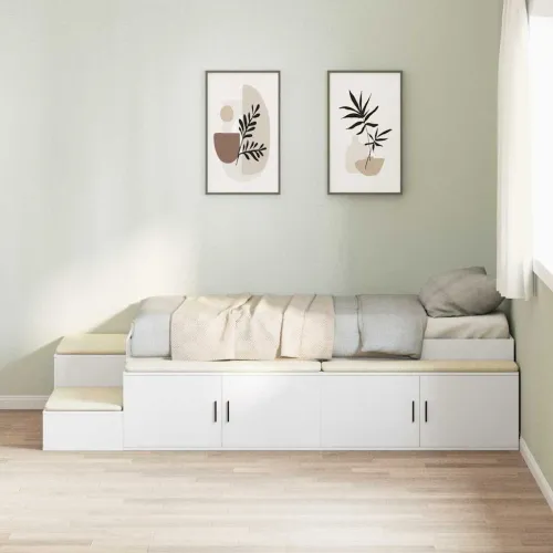 Krevet s ladicama s policom Bijelo 75 cm Konstruirano drvo - Bijela 75 x 190 cm Cijena