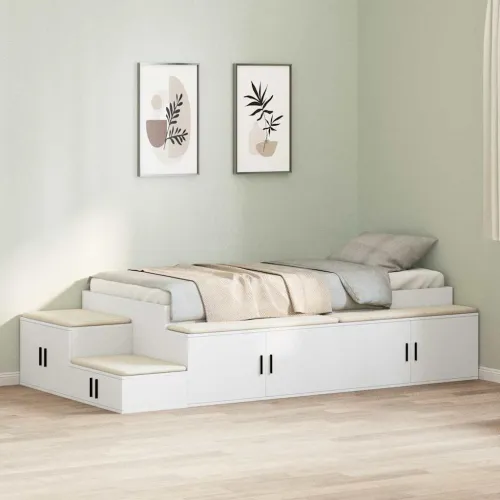 Krevet s ladicama s policom Bijelo 75 cm Konstruirano drvo - Bijela 75 x 190 cm Cijena