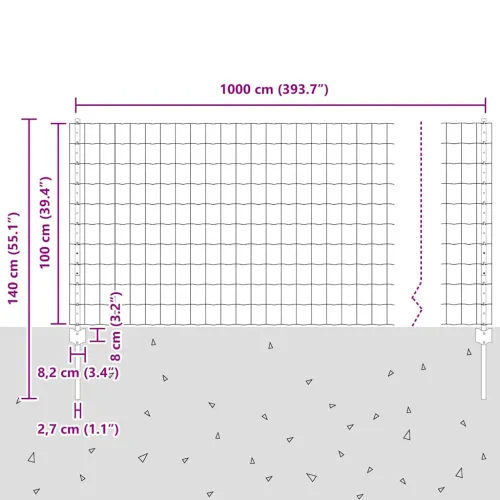 Euro ograda s postom 10 x 1 m Čelik premazan PVC-om Siva Mreža - Siva Ograda 10 x 1 m (mreža 7,5 x 10 cm) Cijena