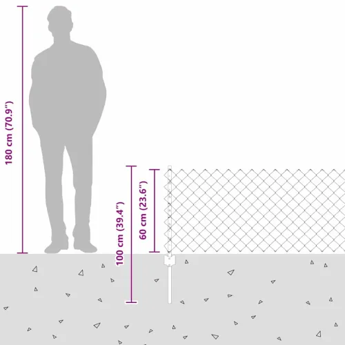Ograda od lančanih veza s postovima 10 x 0,6 m Pocinčani čelik - Pocinčani čelik Ograda 10 x 0,6 m (mreža 6 x 6 cm) Cijena