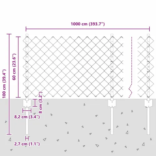 Ograda od lančanih veza s postovima 10 x 0,6 m Pocinčani čelik - Pocinčani čelik Ograda 10 x 0,6 m (mreža 6 x 6 cm) Cijena