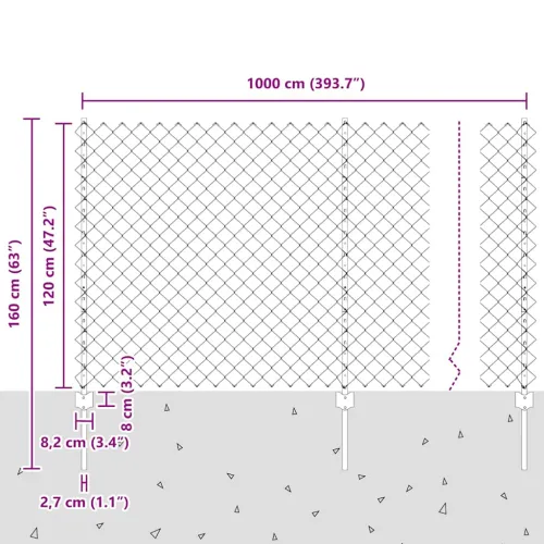 Ograda od lančanih veza s postovima 10 x 1,2 m Pocinčani čelik - Pocinčani čelik 10 x 1,2 m ograda (mreža 6 x 6 cm) Cijena