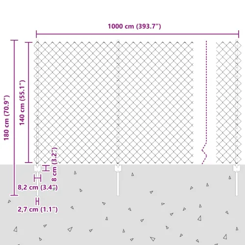 Ograda od lančanih veza s postovima 10 x 1,4 m Pocinčani čelik - Pocinčani čelik 10 x 1,4 m ograda (mreža 6 x 6 cm) Cijena