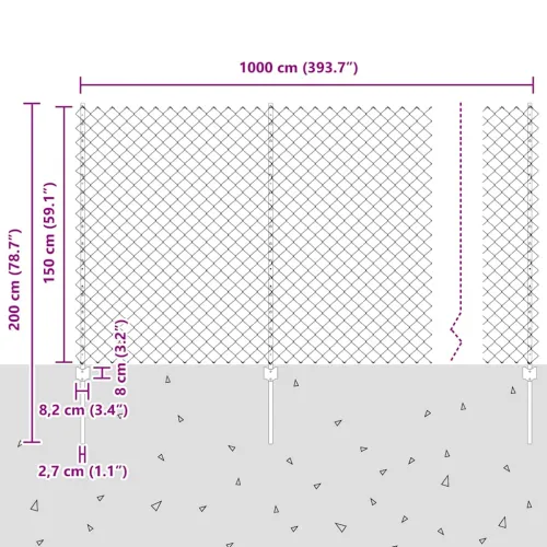 Ograda od lančanih veza s postovima 10 x 1,5 m Pocinčani čelik - Pocinčani čelik 10 x 1,5 m ograda (mreža 6 x 6 cm) Cijena