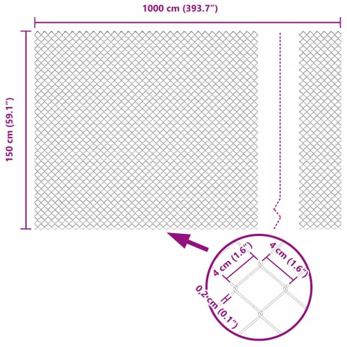 Ograda od lančanih veza s postovima 10 x 1,5 m Pocinčani čelik - Pocinčani čelik 10 x 1,5 m ograda (mreža 6 x 6 cm) Cijena