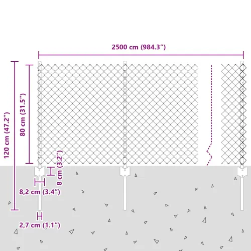 Ograda od lančanih veza s postovima 25 x 0,8 m Pocinčani čelik - Pocinčani čelik 25 x 0,8 m ograda (4 x 4 cm mreža) Cijena