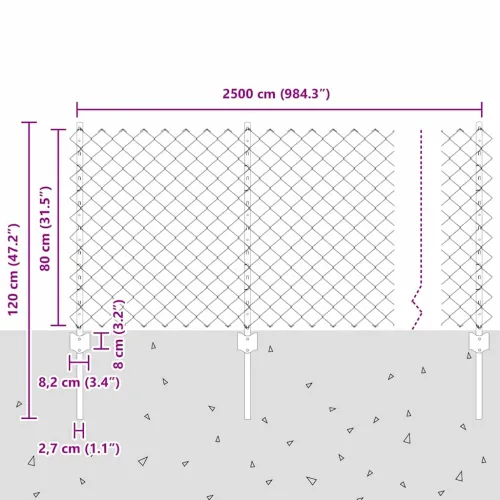 Ograda od lančanih veza s postovima 25 x 0,8 m Pocinčani čelik - Pocinčani čelik 25 x 0,8 m ograda (mreža 6 x 6 cm) Cijena