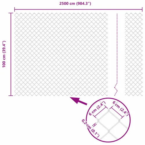 Ograda od lančanih veza s postovima 25 x 1 m Pocinčani čelik - Pocinčani čelik 25 x 1 m ograda (mreža 6 x 6 cm) Cijena