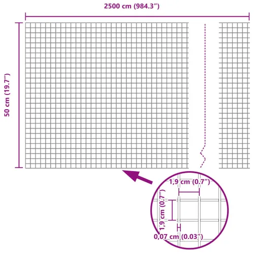Zatvorena žičana ograda s postovima 25 x 0,5 m Pocinčani čelik - Pocinčani čelik 25 x 0,5 m ograda (mreža 1,9 x 1,9 cm) Cijena