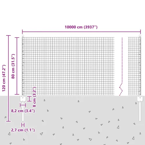 Zatvorena žičana ograda s postovima 100 x 0,8 m Siva Mreža - Siva 100 x 0,8 m ograda (2,5 x 2,5 cm mreža) Cijena