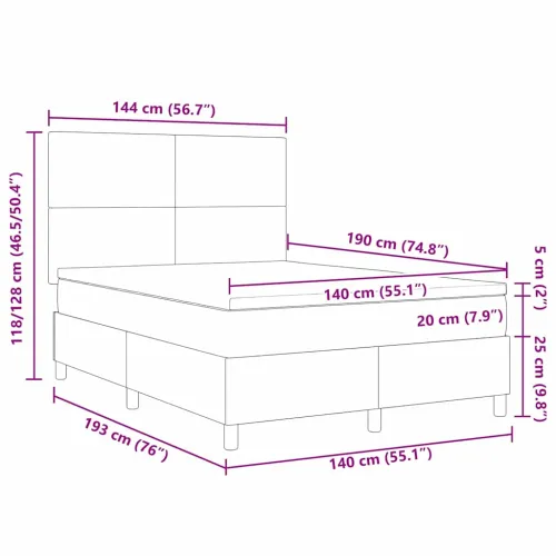 Box spring krevet Tamno siva i bijela 140 x 190 cm - Tamno siva 140 x 190 cm Visoki uzglavlje Cijena