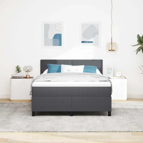 LED Box Spring Krevet Tamno siva i bijela 140 x 200 cm - Tamno siva 140 x 200 cm Nizak uzglavlju Cijena