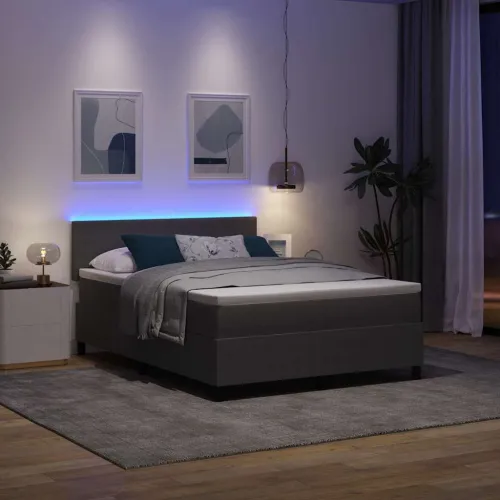 LED Box Spring Krevet Svijetlo siva i bijela. 160 x 200 cm - Svjetlosiva 160 x 200 cm Nizak uzglavlju Cijena
