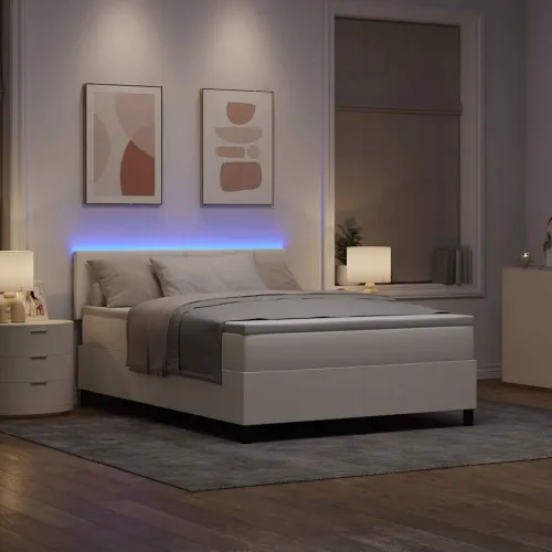 LED Box Spring Krevet s uzglavljem Krema i bijela 160 x 200 cm - Krema 160 x 200 cm Nizak uzglavlju Cijena