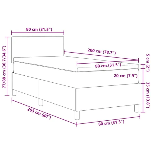Box spring krevet Tamno siva i bijela 80 x 200 cm - Tamno siva 80 x 200 cm Nizak uzglavlju Cijena