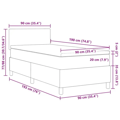Box spring krevet Tamno siva i bijela 90 x 190 cm - Tamno siva 90 x 190 cm Nizak uzglavlju Cijena