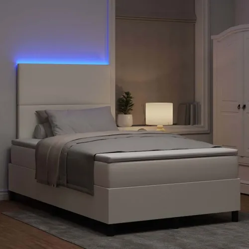 LED Box Spring Krevet s uzglavljem Krema i bijela 120 x 190 cm - Krema 120 x 190 cm Visoki uzglavlje Cijena