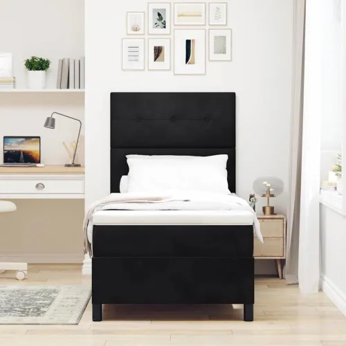 Box spring krevet s uzglavljem Crna 80 x 200 cm Baršun - Crna 80 x 200 cm Prošiveno gumbima Cijena