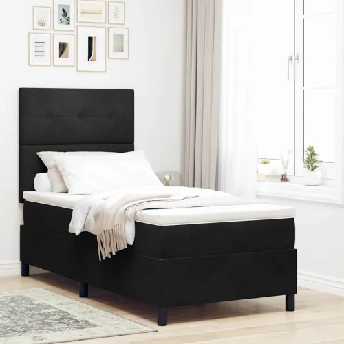 Box spring krevet s uzglavljem Crna 80 x 200 cm Baršun - Crna 80 x 200 cm Prošiveno gumbima Cijena