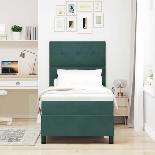 Box spring krevet Tamnozelena 80 x 200 cm Baršun - Tamnozelena 80 x 200 cm Prošiveno gumbima Cijena