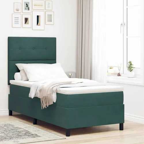 Box spring krevet Tamnozelena 80 x 200 cm Baršun - Tamnozelena 80 x 200 cm Prošiveno gumbima Cijena