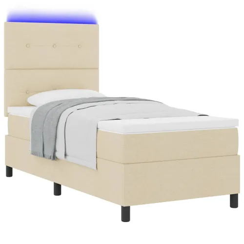 Box spring krevet s LED trakama Krema 80 x 200 cm tkanina - Krema 80 x 200 cm Prošiveno gumbima Cijena