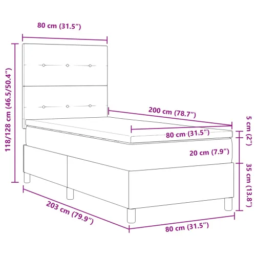 Box spring krevet s LED trakama Krema 80 x 200 cm tkanina - Krema 80 x 200 cm Prošiveno gumbima Cijena