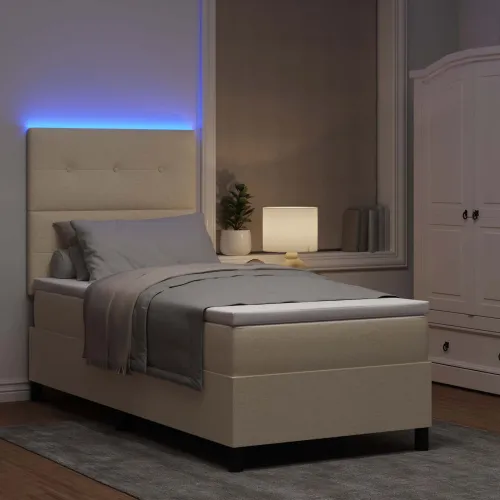 Box spring krevet s LED trakama Krema 80 x 200 cm tkanina - Krema 80 x 200 cm Prošiveno gumbima Cijena