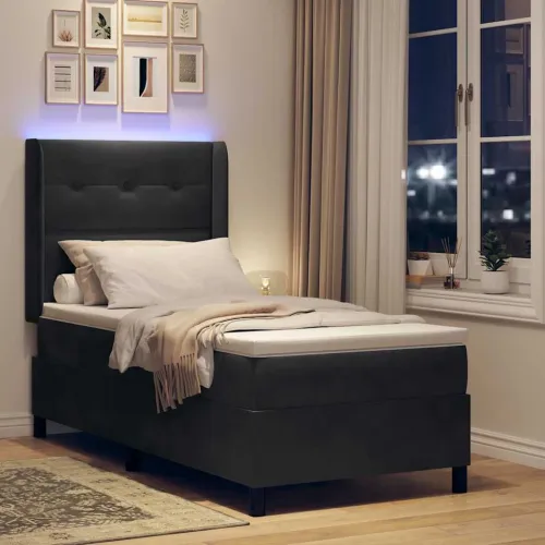 Box spring krevet s LED trakama Crna 80 x 200 cm Baršun - Crna 80 x 200 cm Prošiveno gumbima Cijena